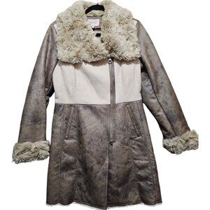 Laundry By Shelli Segal Faux Fur Trimmed Shearling Women Coat‎ Medium